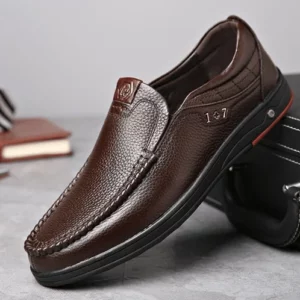 DRESSYE Mens Genuine Leather Soft Insole Casual Business Slip On Loafers