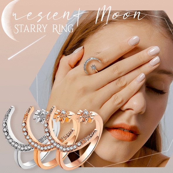Crescent Moon Starry Ring